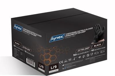 Hynex nitril wegwerphandschoenen Diamond Extra Grip Zwart maat L omdoos 500stuks 8,0gram 10x50/box
