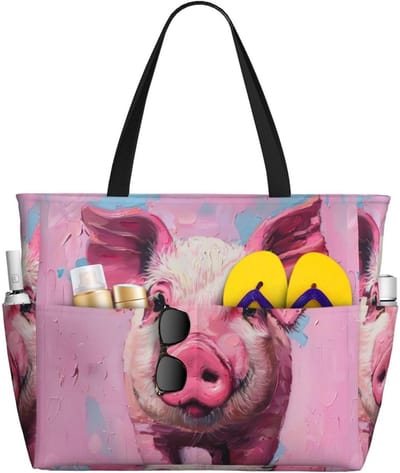 Grote Strandtas - Draagtas Reistas - Strand Dag - Waterdicht Zandbestendig - 45 x 38 cm - Roze Varkensprint