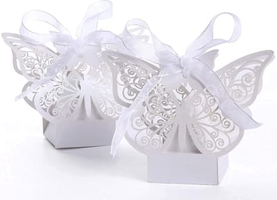 Allecto - Vlindervormige Cadeau Dozen - 50 Stuks - Perfect voor Trouwen en Verjaardag - Witte DIY Dozen - Met Ribbons - Geschikt voor Cadeaus - Kle...