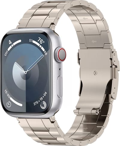 By Qubix - Geschikt voor Apple Watch bandje - Titanium Premium Link bandje - Titanium kleur - Geschikt voor Apple Watch 44mm / 45mm / 46mm / 49mm (Ultra 1,2 en 3) - Smartwatch bandje