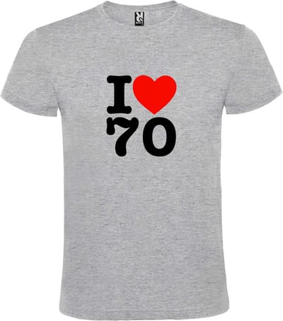 Grijs T shirt met  I love (hartje) the 70's (seventies)  print Zwart en Rood size XS