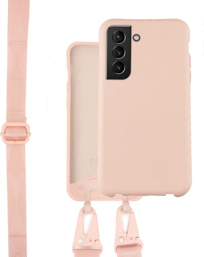Coverzs Silicone case met dik koord geschikt voor Samsung Galaxy S21 Plus - silicone back cover - roze