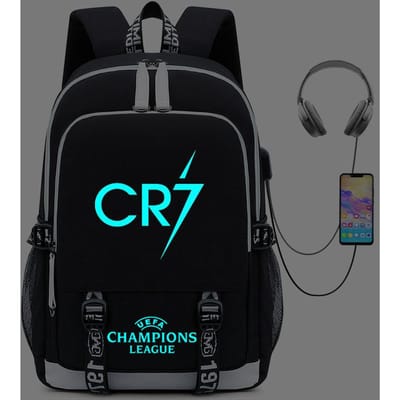 Sac à Dos Périphérique Ronaldo à Chargement USB Sac d'École Lumineux pour Étudiant Sac de Randonnée Extérieure 16inch