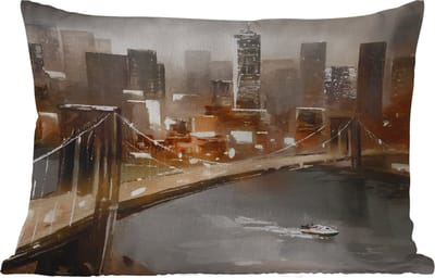Buitenkussens - Schilderij - Olieverf - Skyline - Stad - Water - 60x40 cm - Weerbestendig