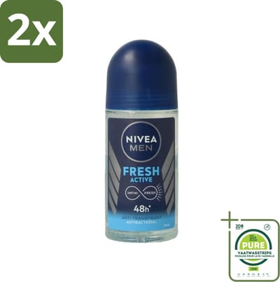 NIVEA MEN - Deodorant Roller - Fresh Active - 50 ml - Voordeelverpakking - 2 stuks - Deodorant voor mannen - Zweetgeur bestrijding