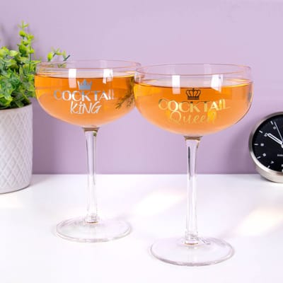 Out of the blue Cocktail glass set, Cocktail King and Cocktail Queen