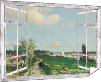 Gards Tuinposter Doorkijk De Trekvliet bij Rijswijk - Jan Hendrik Weissenbruch - 180x120 cm - Tuindoek - Tuindecoratie - Wanddecoratie buiten - Tuinschilderij
