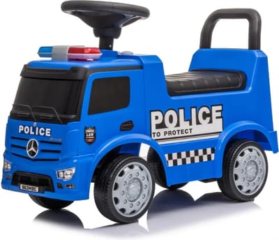 Mercedes Antos Politie Loopauto 1 tot 3 jaar – Officieel Gelicentieerde Mercedes-Benz Politiewagen met Sirene & Verlichting – Binnenspeelgoed Peuter met Blokstandaard & Opbergvak – Blauw