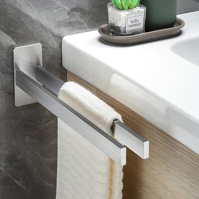 PolkaHome Handdoekhouder zonder boren handdoekstang roestvrij staal badhanddoekhouder vierkant handdoekhouder zelfklevende handdoekhouder 40 cm dubbele handdoekhouder badkamer twee armen geborsteld
