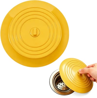 Afvoerstop - 15 cm - Universele Badstop - Gootsteen dop - Afvoerplug - Flexibel en waterdicht - Badstop - Afvoerpluggen - Gootsteen Stop Universeel - Gootsteenstopper - Afvoerstop Voor Bad - Wastafel Badplug - Afvoerplug - Gootsteenstop - Geel