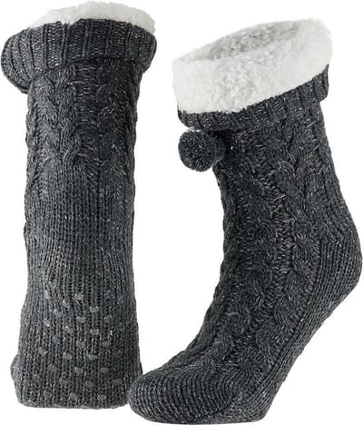 Apollo Huissloffen - dames - gebreid - slofsokken - antraciet - one size maat 35/41 - fleece