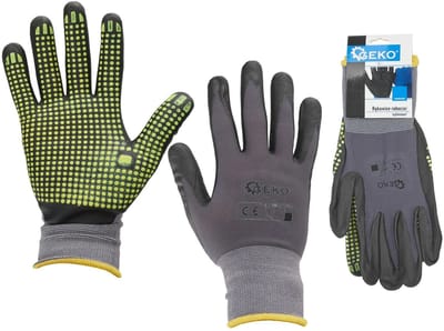 GEKO Nylon werkhandschoenen - latex grip - maat 8 - elastische manchet - 12 stuks