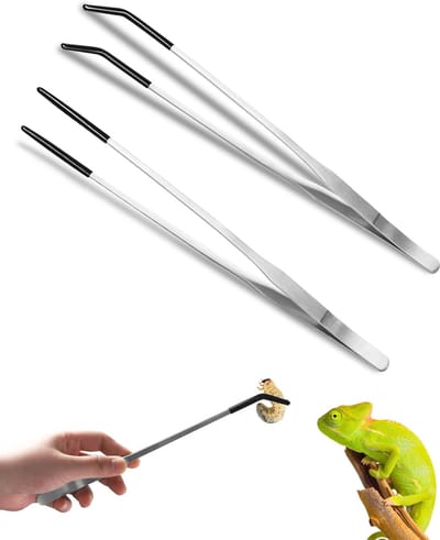 2 stuks 27 cm pincet voor reptielen aquarium van roestvrij staal recht en gebogen pincet met rubberen punt extra lang pincet voor het voeden van reptielen, waterplanten en aquaria