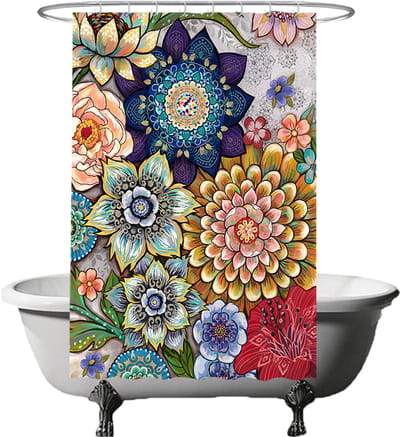 Ulticool Douchegordijn - Bloemen Natuur Kunst - 120 x 180 cm - met 8 ringen - Anti Schimmel - Waterdicht & Wasbaar - Semi Transparant - Decoratie Lente Zomer - Kleurrijk