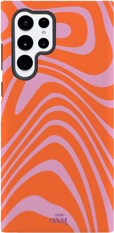xoxo Wildhearts Boogie Wonderland Orange - Hoesje geschikt voor Samsung Galaxy S22 Ultra - Siliconen hoesje met dubbele beschermlaag - Luxe case - Stevige backcover - Golvenprint - Golvend patroon - golven - Oranje