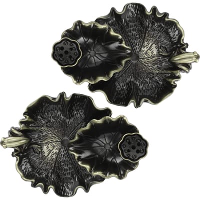 2 Stuks Backflow Wierookbrander Lotusblad Vorm Bronzen Kleur Huisdecoratie Ornamenten black