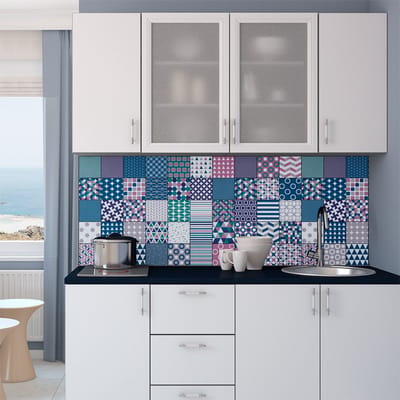 Zelfklevende tegelmuurstickers voor keuken en badkamer - 60 Scandinavische Riga tegelstickers - 60 stickers 10x10cm