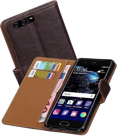 Zakelijke Book Case Telefoonhoesje Geschikt voor de Huawei P10 Plus - Portemonnee Hoesje - Pasjeshouder Wallet Case - Mocca