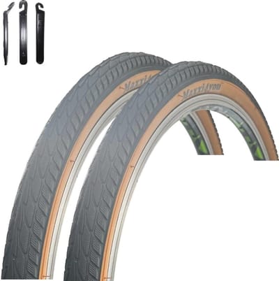 2x Fietsbanden 26 inch (47-559) Zwart/Bruin Inclusief Bandenlichters