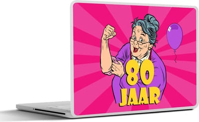 Laptop sticker - 13.3 inch - Verjaardag - Vrouw - 80 Jaar - 31x22,5cm - Laptopstickers - Laptop skin - Cover