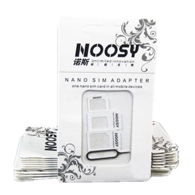 Noosy wit 4 In 1 Micro SIM Adapter / Nano Adapter / SIM Adapter met Eject Pin voor iPhone , HTC, Samsung, LG, Motorola, Sony, Nexus, Met SIM retail Box, Hoge Kwaliteit.