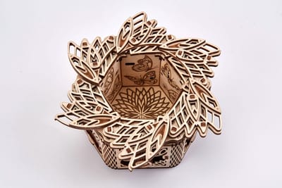 Wood Trick – Modelbouw 3D houten puzzel – Muziekdoos en sieradendoos Mysterieuze bloem - Mystery flower (WDTK045) – 278 stuks - Geen lijm noch verf nodig!