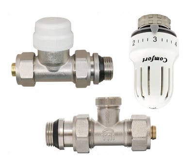Radiatorconnect thermostatische radiatorkraan Comfort + voetventiel 1/2" O-ring x 16 mm knel chroom recht.