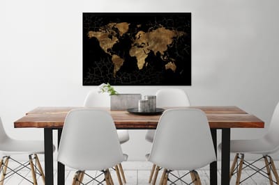 Poster in lijst - Fotolijst 120x80 cm - Posters - Wereldkaart - Marmer - Goud - Posterlijst zwart - Decoratie - Wanddecoratie woonkamer - Muurdecoratie slaapkamer