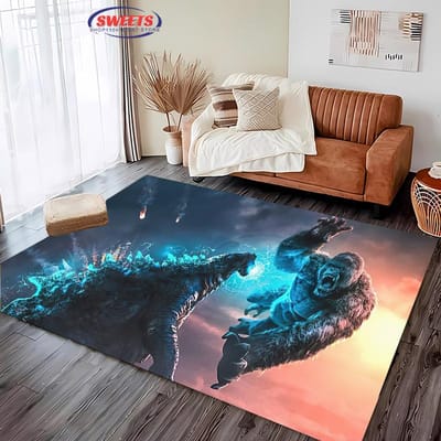 Nieuwe aankomst! Klassiek Godzilla VS Kong Cartoon Tapijt, Woonkamer Slaapkamer Bedmat, Antislip Duurzaam Groot Oppervlak Huis Kantoor Kleed 40x60cm (16x24in)