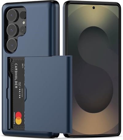 Hoesje Geschikt voor Samsung S25 Ultra Hoesje Navy - shockproof Backcover met pasjeshouder - Ruimte voor 2 pasjes