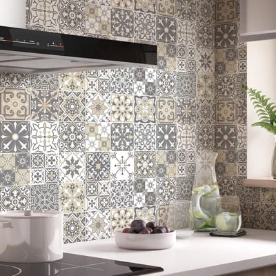 Zelfklevende tegelmuurstickers voor keuken en badkamer - 24 Bella cementtegelstickers - 24 stickers 15x15cm