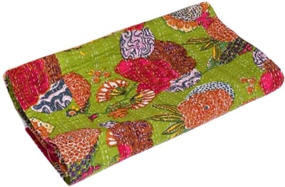 Kantha Quilt Block Gedrukt Kantha Deken Katoen Kantha Bedsprei Kantha Coverlet Gooi King 108x108 inch door TEXTILESTORES