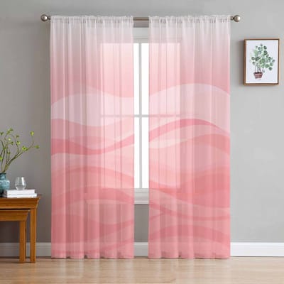 Verloop Watergolf Roze Transparante Gordijnen voor Woonkamerdecoratie Raamgordijnen voor Keuken Tule Voile Organza Gordijnen W135 x H115cm x1 white