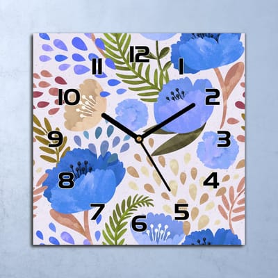 Coloray Wandklok - Een weide vol wilde bloemen Klok Glas - 30x30 cm - Blauw Wandklok - Wandklok Vierkant - Wandklok Industrieel - Wandklok Keuken - Stille Wandklok