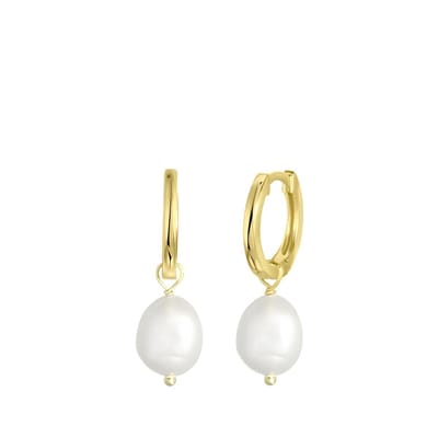 Lucardi Dames Goldplated oorringen met zoetwaterparel - Oorbellen - Cadeau - Echt Zilver - Goudkleurig