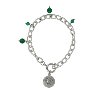 My Bendel - Schakelarmband Zilverkleurig met Muntbedel en Green Agate Edelsteen - Zilverkleurige Schakelarmband met Green Agate Kralen - met Luxe Cadeauverpakking | Sieraden Voor Dames