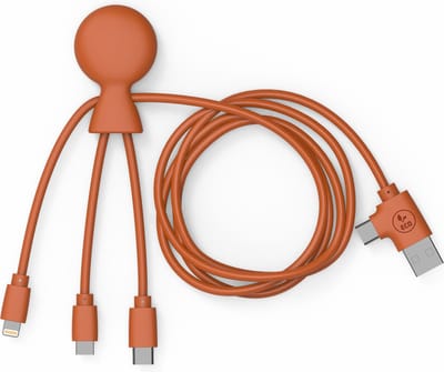 Xoopar - Mr Bio LONG 3-in-1 Laadkabel – USB & USB-C naar Lightning, USB-C en Micro-USB – 1 Meter – Oranje