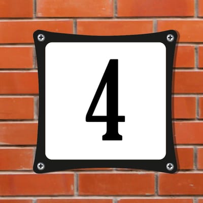 Decoporta Huisnummerbord Emaille-Look - Nummer 4 - Standaard - 10 x 10 cm | incl. schroeven