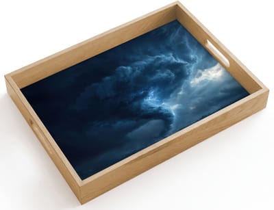 Dienblad hout 40x30 cm - Schootdienblad - Tornado - Duister - Wolken - Borrelplank rechthoek - Plateau dienbladen