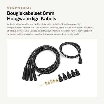 Dailygoods- Bougiekabel 8mm Hoogwaardige Kwaliteit - Bougiekabelset - 1M Lengte - Eenvoudige Installatie - Geschikt voor 4 Cilinder Klassieke Auto's - Hoge Prestaties