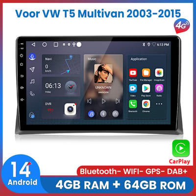 Awesafe 8-Core 4+64GB Autoradio - Geschikt Voor VW Volkswagen T5 Multivan 2003 t/m 2015 - Draadloze Carplay Android Auto - Touchscreen - GPS Navigatie 4G WiFi - Bluetooth Radio - 2003 2004 2005 2006 2007 2008 2009 2010 2011 2012 2013 2014 2015