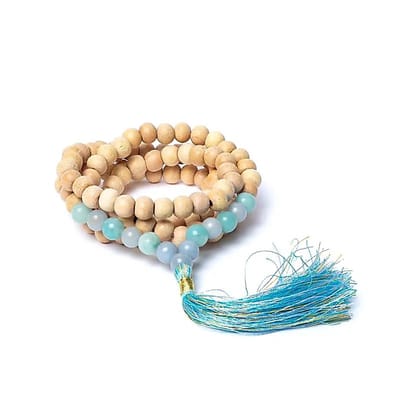 Yogi & Yogini - Tulsi mala met angeliet - amazoniet - AA kwaliteit in zakje- mineraal - India