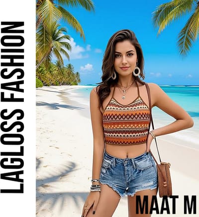 LaGloss® Vintage Boho Sexy Tanktop – Halternek met Open Rug, Zomer Strand & Casual Top – Maat M