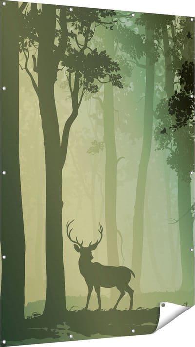 Gards Tuinposter Hert in het Bos - Silhouet - 120x180 cm - Tuindoek - Tuindecoratie - Wanddecoratie buiten - Tuinschilderij