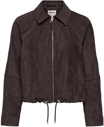 Only bruine dames jas   Punt kraag   Regular fit   Steekzakken   Suedine patroon   Ritssluiting   Lange mouw Bruin L