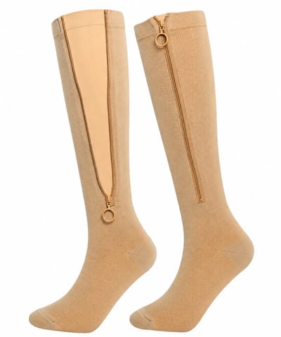 KANGKA® Steunkousen met Rits maat L/XL - Compressiekousen - Beige - Comfort en Ondersteuning voor Vermoeide Benen