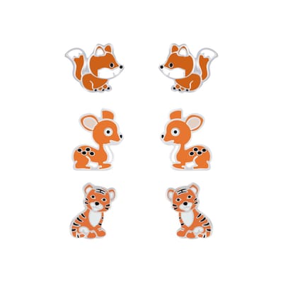 Zilveren tijger vos hert kinderoorbellen | tijger oorknopjes Meisje Zilver | vosje oorknopjes Meisje Zilver | hertje oorknopjes Meisje Zilver | kindersetje oorstekers | kindersieraden meisje sets zilver | Zilverana | Sterling 925 Silver