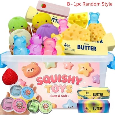 Multi Langzaam Rijzende Squishy, Willekeurige Inhoud in Blind Box:  Kristalbodem Knijpspeeltjes, Gestoomd, Lang Boterbrood, Beer Squishy Speeltjes