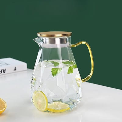 Bouilloire à eau froide en diamant Ménage Jaune Main Grande capacité Verre borosilicate élevé Bouilloire à eau froide Jus Thé aux fleurs Boisson Bouilloire à eau froide 1500ml gray
