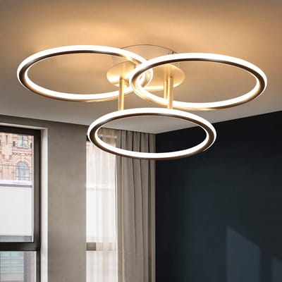 NETTLIFE Plafondlamp LED - Zilver - Ringe Design - 3-Lichts - Moderne Plafondverlichting - 3000K Warm Wit Licht - Metaal - 41W Keukenlamp - voor Gang | Woonkamer | Slaafkamer | Hal